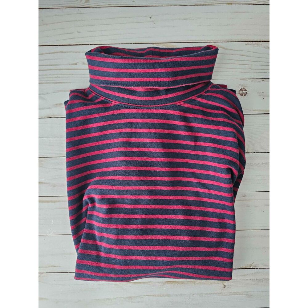 L.L.Bean Women’s L Regular Striped Turtleneck Long Sleeve Red Navy